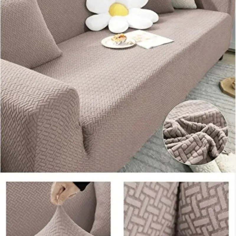 ARİFE HOME Yaprak desen 3 Kişilik Lastikli Kanepe Örtüsü | Lastikli Koltuk Örtüsü | koltuk kılıfı vizon